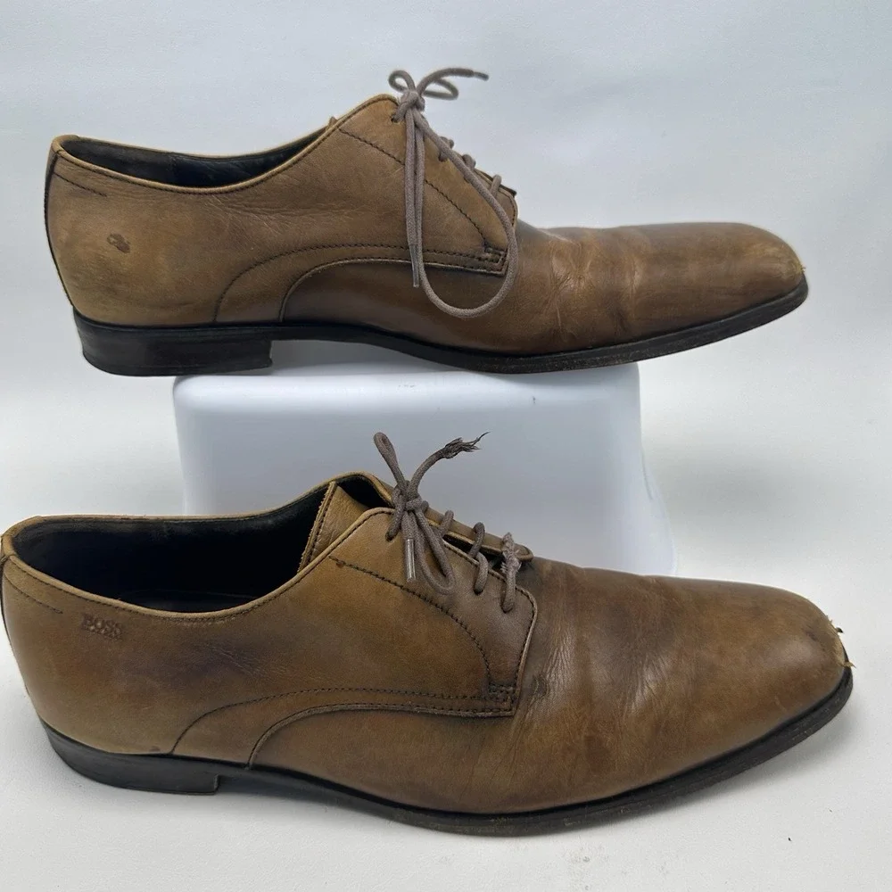 Hugo Boss Men's Brown Dress Shoes Size 9 US Derby Plain‎ Toe